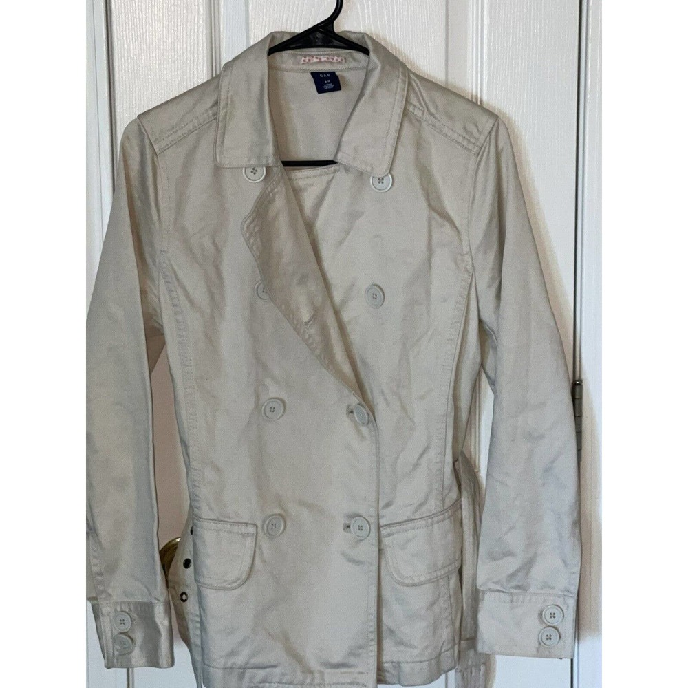Gap Women’ Double Breasted Button Closure Beige Belted Jacket Small Petite - Picture 8 of 8